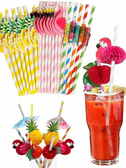 Ống hút giấy hình chim hồng hạc và dứa, que khuấy cocktail, đồ trang trí tiệc cocktail bãi biển Hawaii, đồ trang trí sinh nhật mùa hè, ống hút tái sử dụng, ống hút nước trái cây kiểu Hawaii phù hợp cho quầy bar tại nhà, trang trí mùa hè, tuyệt vời cho bãi biển, Hawaii, tiệc nướng BBQ, quầy bar và trang trí, phù hợp cho ngoài trời, cắm trại.