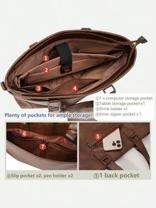 Men's Business Bag, Tote Briefcase With Large Capacity, 15.6-Inch Laptop Bag, Compatible With A4 And B4, Dual-Purpose Design, Job Application Bag, Men's Recruitment Bag, Leather, Waterproof, Briefcase With Shoulder Strap, Commuting Bag, Travel Bag, Brown/Navy - Multicolor - View 6