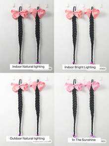 2件装儿童辫子假发，带蝴蝶结，末端带珠子，辫子马尾假发配饰，新款中国风马尾假发发片 - 黑色 - 查看 8