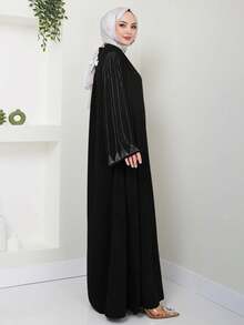 Áo choàng dài màu đen thanh lịch kiểu Âu và Trung Đông dành cho nữ, có khóa kéo, đính đá, tay dài, kiểu Abaya Jalabiya sang trọng. - màu đen - Xem 4