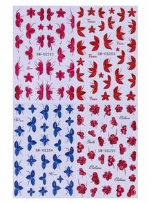 4 miếng dán móng tay họa tiết hoa hồng đỏ và xanh dương, decal hoa 3D tự dính, thích hợp cho việc trang trí móng tay DIY mùa xuân/hè dành cho nữ. - Nhiều màu - Xem 10