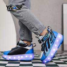 YAOSF品牌LED发光轮滑鞋，高级LED直排轮滑鞋，升级版，适合儿童和青少年，发光鞋带，可伸缩轮子，滑板鞋，时尚发光，休闲鞋，户外运动，轮滑鞋 - 藍色 - 查看 7