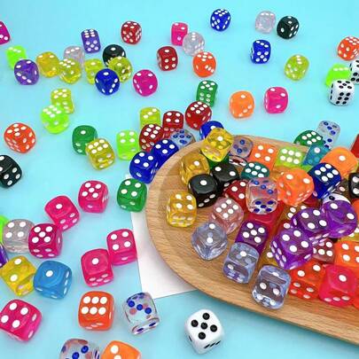 10/50/100 piezas, tamaño estándar de 10 mm, semi-transparente y duradero, material de plástico acrílico, set de dados de colores variados, estilo de juego, colores arcoíris mezclados, forma cúbica, esquinas redondeadas, dados de juego de 6 caras, juegos de mesa y artículos para fiestas (colores aleatorios)