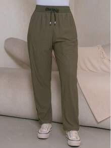 Women's Polyester Tie-Front Pants - Green - View 4