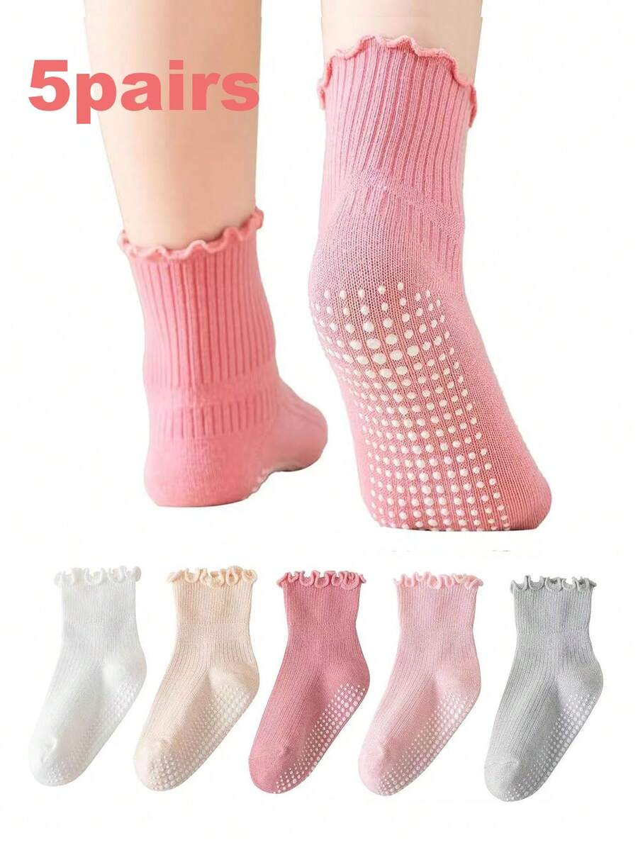 5 Pairs/1 Pair Anti-Slip Silicone Ruffle Trim Princess Baby Socks, Suitable For Daily Wear Of 0-5 Years Old Babies - Multicolor - View 1
