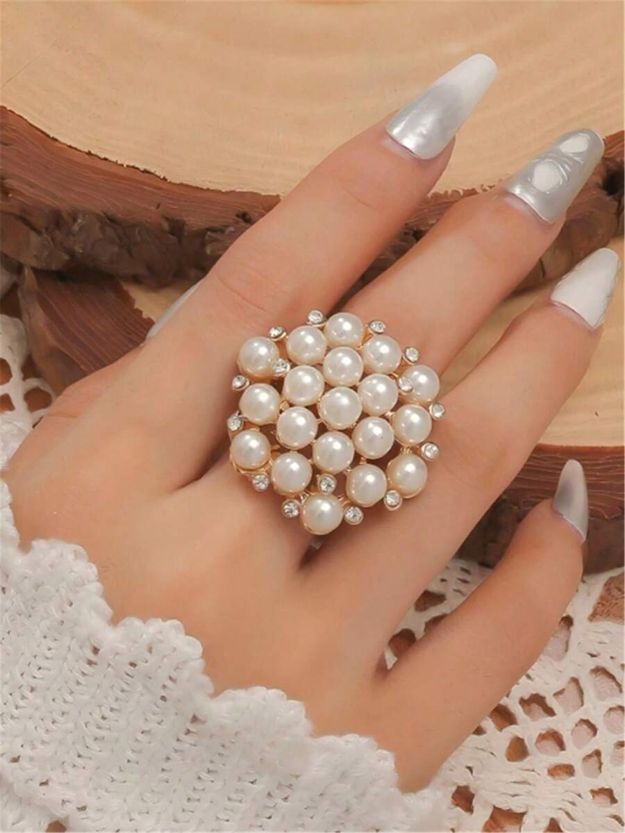 1 chiếc nhẫn ngọc trai có thể điều chỉnh kích thước, phụ kiện thời trang hàng ngày thanh lịch dành cho phụ nữ. - Trắng X568 - Xem 1