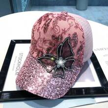 Women's Sequin Sun Hat, Summer Mesh Rhinestone Butterfly Baseball Cap, Fashionable Sun Protection Hat - Breathable Butterfly - View 4