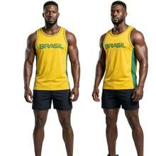 Brazil World Cup 2026 Sports Tank Top | Lightweight And Comfortable Fitness T-Shirt For Gym, Training, Weightlifting And Running - Brazil Vàng - Xem 3