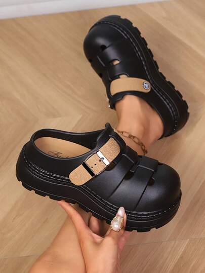 1 đôi dép lê mùa hè đế dày thời trang, phù hợp cho các bạn nữ tuổi teen, có thể mang trong nhà hoặc ngoài trời, kiểu dép bít mũi khoét rỗng.