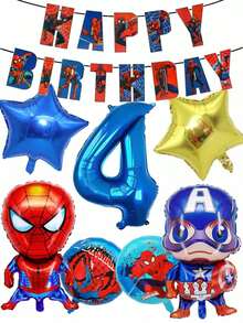 Marvel 蜘蛛侠漫威主题生日派对装饰套装，包含卡通气球和32英寸大数字装饰，适用于庆祝活动和礼品/花束。 - 氣球套裝 - 查看 4