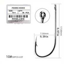 50pcs Sharp Long Shank Fishing Hooks - Size 1-12 Eyed Hooks, With Portable Plastic Box - Suitable For Freshwater And Saltwater Fishing - Barbed Hooks For Higher Catch Rate - Fishing Tackle Accessories - Silver - View 6