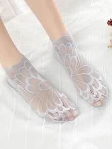 1/5/10双装蕾丝镂空时尚女士羽毛蕾丝隐形弹力舒适薄款女士蕾丝镂空浅口袜 - 彩色 - 查看 8