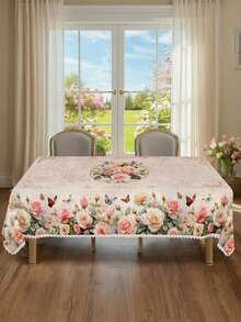 1 Set de Mantel Estilo Campestre con Diseño Floral, Mantel con Estampado de Lavanda, Girasol y Rosa Rosa con Ribete de Encaje, Adecuado para Decoración Temática de Primavera y Día de la Madre, Mantel Impermeable y Resistente a las Manchas para Cocina, Comedor, Brunch de Primavera y Fiesta del Día de la Madre - Multicolor - Ver 25