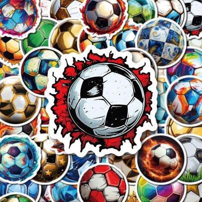 50张酷炫足球贴纸，运动乙烯基贴纸，适用于水瓶、笔记本电脑、滑板、手机壳、行李箱，是足球迷、运动员、青少年和成人的理想之选，也适合团队装饰、个人装备定制、派对礼品和体育赛事装饰。
