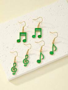 3Pairs Set Enamel Music Note Design Minimalist Personalized Earrings For Daily Wear Gift For Women Girls Fashion Jewelry 2024 New  Earring Accessories 1GH3 - 彩色 - 查看 3
