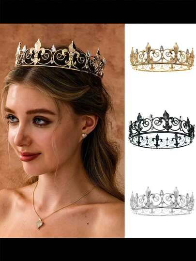 1pc סגסוגת קצה אקדח בצורת כתר עגול כיסוי ראש, יוניסקס מלכה כיסוי ראש תחפושת אביזר