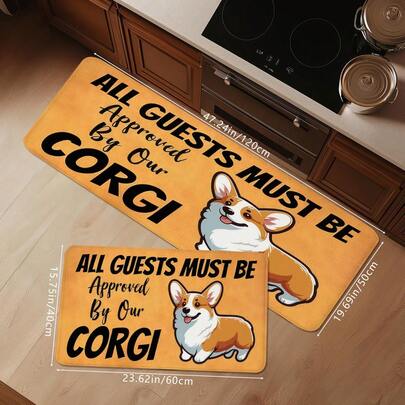 1 pièce Tapis de sol de cuisine créatif et mignon avec imprimé chien Corgi, tapis d'entrée doux antidérapant absorbant et lavable, tapis décoratif pour une ambiance festive, tapis à poil ras rectangulaire pour le salon, la chambre, la cuisine, l'entrée, la salle de bain