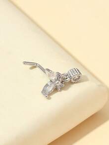 1pc Titanium G23L White Zirconia Delicate Small Butterfly Nose Ring - Silver - View 5