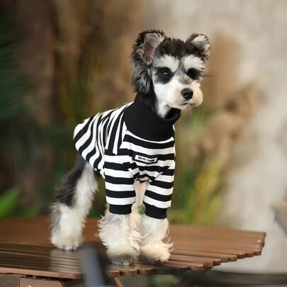 Black & White Striped Pet Hoodie - Soft Comfortable Small Dog Pullover Sweatshirt, Casual Striped Puppy Loungewear