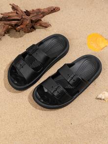 1pair Unisex Kids Summer EVA Soft Sole Anti-Skid Slide Sandals, 2024 New Model, Lightweight & Durable Fashion Beach Shoes - Black - View 10