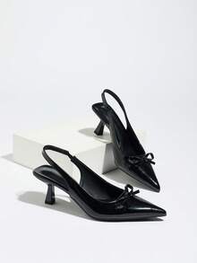 Décolleté slip-on con tacco alto da donna, tacchi alti stiletto alla moda per pendolarismo, eleganti tacchi alti lucidi neri, décolleté con fiocco a punta e tacco medio, décolleté con tacco a gattino - nero - Visualizzare 7
