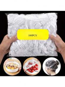 100片装弹性食品保鲜膜，PE薄膜材质，一次性碗盖，厨房食品储存，厨房用品及小工具 - 彩色 - 查看 12