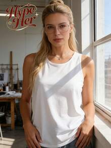 HypeHer New Summer 2026 Women's Versatile Commuter Pure Color Round-Neck Tank Undershirt Streetwear Slim Fit Camisole Tank Top, Spring/Summer, Summer Outfits For Women. - 白色 - 查看 4