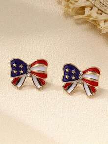 Pendientes con lazo de para el Día de la Independencia de EE. UU., pendientes de fiesta con estilo europeo y americano de moda - Multicolor - Ver 1