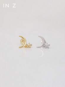 IN Z 1件925纯银镶嵌星月吊坠平底唇钉 | 精致耳钉 | 可叠戴耳环 | 星月耳环 | 925纯银饰品 | 适合女性日常佩戴 | 单件出售（非一对） - 多色 - 查看 4