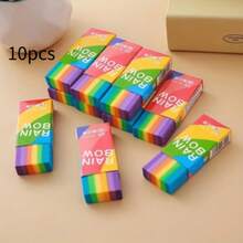 10pcs/Set Rainbow 2B Pencil Erasers, Cute, Fun, Suitable For Gifts, Prizes, Christmas, Halloween Gifts - Multicolor - View 2