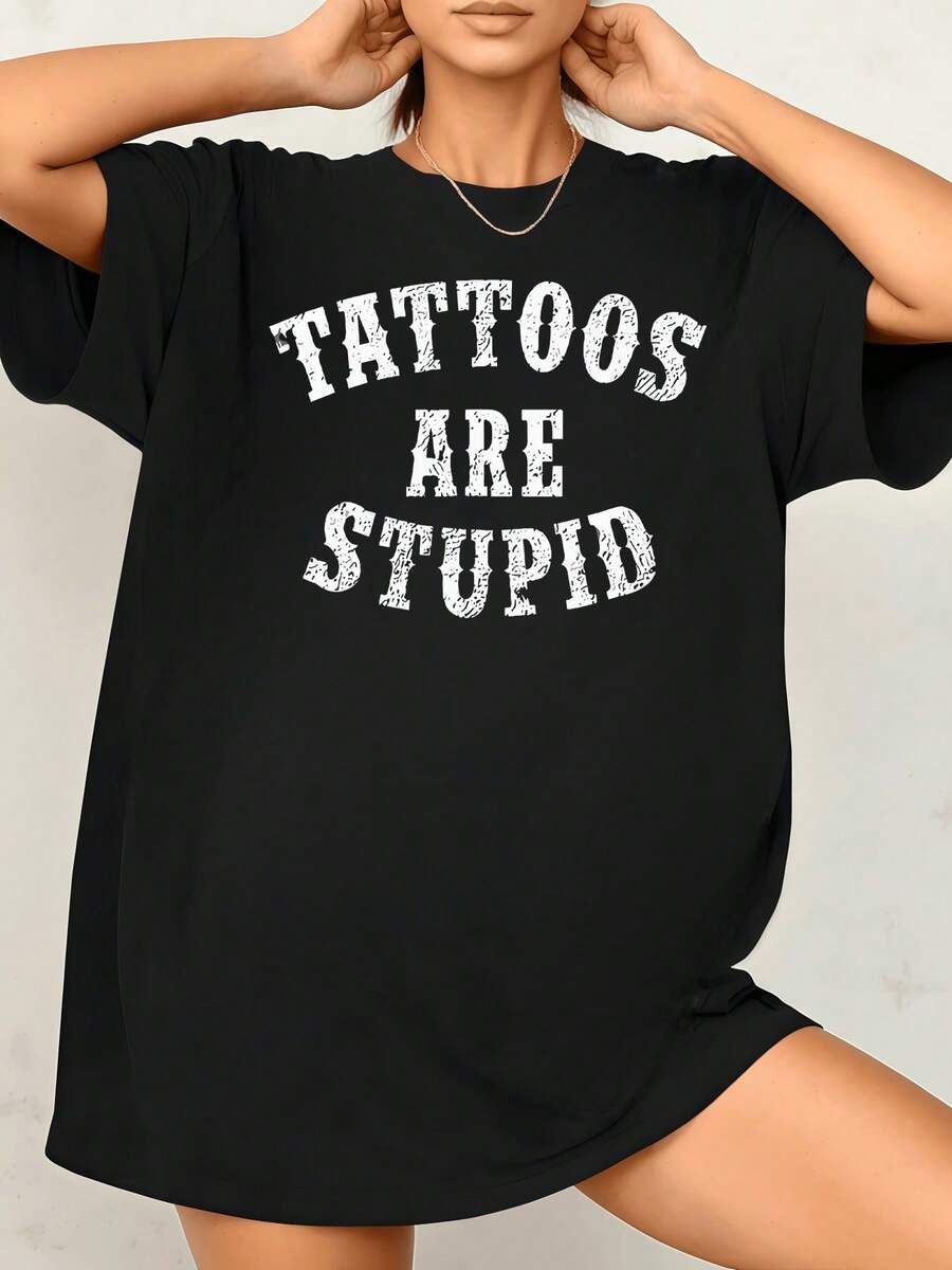 Texto grande con letras blancas que expresan una actitud divertida y provocativa transmitiendo personal y un toque de humor moderno camiseta de mujer cómoda 220g para uso casual diario - Negro - Ver 1