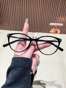 1pc Fashion Cat Eye Glasses, Minimalist Design For Daily Wear, Unisex - Black - View 2
