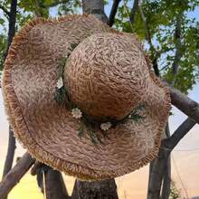 French Daisy Large Brim Breathable Straw Hat, Women Summer Beach Vacation Woven Sun Hat - A - View 4