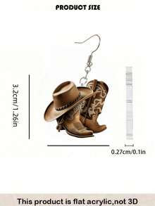 Pendientes acrílicos con estilo retro occidental de vaquero, con sombrero y botas en 2D, joyas de moda colgantes dulces, adecuados para mujeres, accesorios para fiestas y vacaciones, compatibles con todas las estaciones, regalo ideal, regalo del Día de la Madre - Botas y sombreros de vaquero - Ver 5
