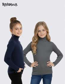 Children's Long-Sleeved High-Neck Ribbed Blouse - Light Grey - View 3