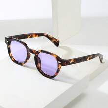 1副男女通用复古圆形镜框高品质个性化简约时尚眼镜，适合旅行、海滩和日常佩戴 - 玳瑁框紫色片 - 查看 6