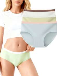 Conjunto de tres piezas de calzoncillos de cintura media para mujer. Diseño de alto nivel y muy cómodo. Es una lencería sexy sin costura. Pantalones cortos monocromo, perfectos para usar todos los días en casa, primavera, verano y otoño. - Multicolor - Ver 7