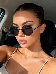 1 Pair Cat Eye Metal Copper-Tone Gradient Lens Fashion Glasses For Women, Suitable For Daily Street Style, Tropical Beach Vacation, Fits All Face Shapes, Summer Family Travel Accessory - 1pc黑雙灰 - 查看 2
