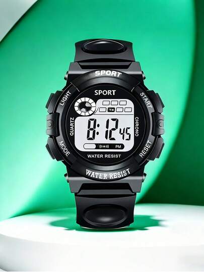 这款男女皆宜的数字运动手表配备 LED 背光、秒表和计时功能，适合日常佩戴、特殊场合和户外活动。