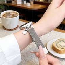 Universal New Capybara Metal Magnetic Milanese Loop Band, Compatible With Apple Watch, Cartoon Fashionable & Sweet Style, Fits Series 10 9 45mm-38mm, Compatible With Apple Watch Series Ultra/SE/10/9/8/7/6/5/4/3/2/1, Suitable For Women And Students - Silver - View 6