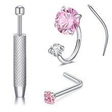 Bộ 1 khuyên mũi bằng thép không gỉ và khuyên mũi hình chữ L đính đá Cubic Zirconia sáng bóng hình trái tim/tròn/sao, kèm dụng cụ xỏ khuyên và hướng dẫn vị trí, phù hợp cho cả nam và nữ, có thể đeo hàng ngày. - Nhiều màu - Xem 8