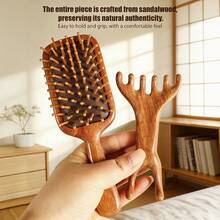 2pcs/Set Natural Sandalwood Air Cushion Massage Comb + Sandalwood Nose Massager Set, Scalp Care Anti-Static Wood Comb, Sandalwood Air Cushion Massage Comb, Facial Acupressure Massage Tool, Home & Travel Massage Kit - Cushion Comb + Nose Trimmer - View 3