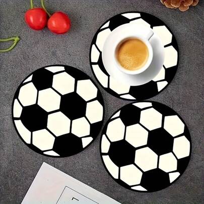 6pcs 2D Printed Football Sports Event Design Round PET Coasters, Suitable For Yard, Kitchen, Living Room, Family Gathering Dining Table Decor, Gift For Friends And Family On Holidays, Suitable For Valentine's Day, Wedding, Birthday Party Home Decor Accessories, Best Gift For Friends