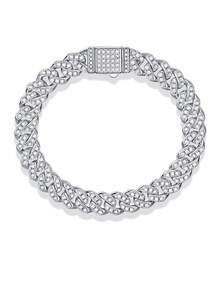 1pc 925 Sterling Silver Moissanite Cuban Link Bracelet, Unisex Hip-Hop Style Jewelry, Valentine's Day, Father's Day, Birthday And Anniversary Gift - Silver - View 13