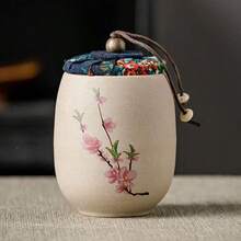 1个复古暖黄色加厚陶瓷茶叶罐，防潮便携密封储物罐，家居装饰罐，适合餐桌和办公室使用，送给父亲/丈夫的绝佳礼物，茶具的完美搭配，陶瓷干果密封罐，返校季必备 - 彩色 - 查看 3