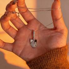 1件S925纯银奢华迷你铲子造型吊坠项链，镶嵌闪亮锆石，优雅日常佩戴饰品，馈赠亲友的优质礼物 - 銀色 - 查看 5