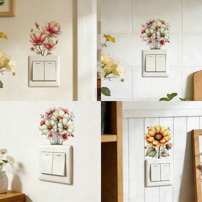 1 Piece Retro Floral Combination Switch Sticker, Magnolia+/Sunflower/Fresh Flower Clusters, PVC Material Detachable, Bedroom, Living Room, Study Socket Decoration Sticker, Spring Home Decoration, Holiday Housewarming Gift