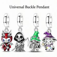 1 pieza Conjunto de cuentas de encanto de color plateado con esmalte de fantasía gótica, con diablo brillante, segador siniestro, gnomo y mago, hebillas universales compatibles con pulseras europeas, ideal para Halloween, cumpleaños y uso diario gótico - Plateado - Ver 1