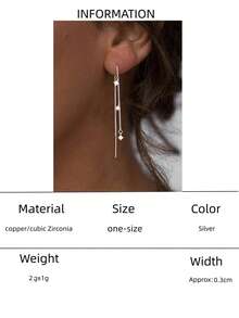 2 piezas Pendientes largos con borlas minimalistas para mujer, pendientes colgantes de cadena delicada de oro/plata con incrustaciones de circonita - A - Ver 8