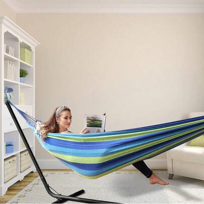 1pc Outdoor Garden Camping Hammock, Durable Canvas Single Hammock, 450lbs Capacity, Comes With Travel Bag, Suitable For Camping, Patio, Backyard Use In Autumn/Winter